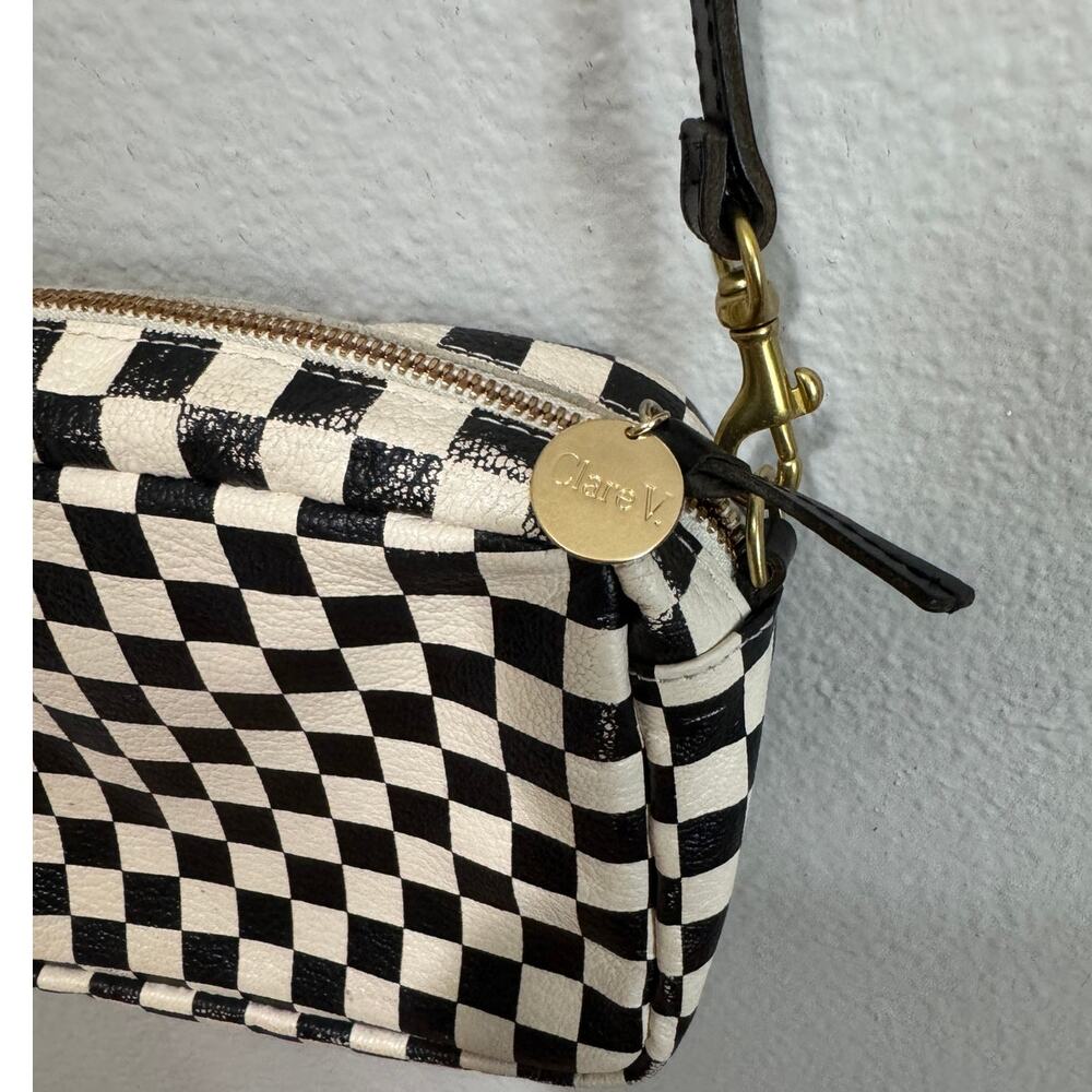 Clare V Mini Sac Black & White Checker Goatskin Leather Crossbody USA - Picture 6 of 9